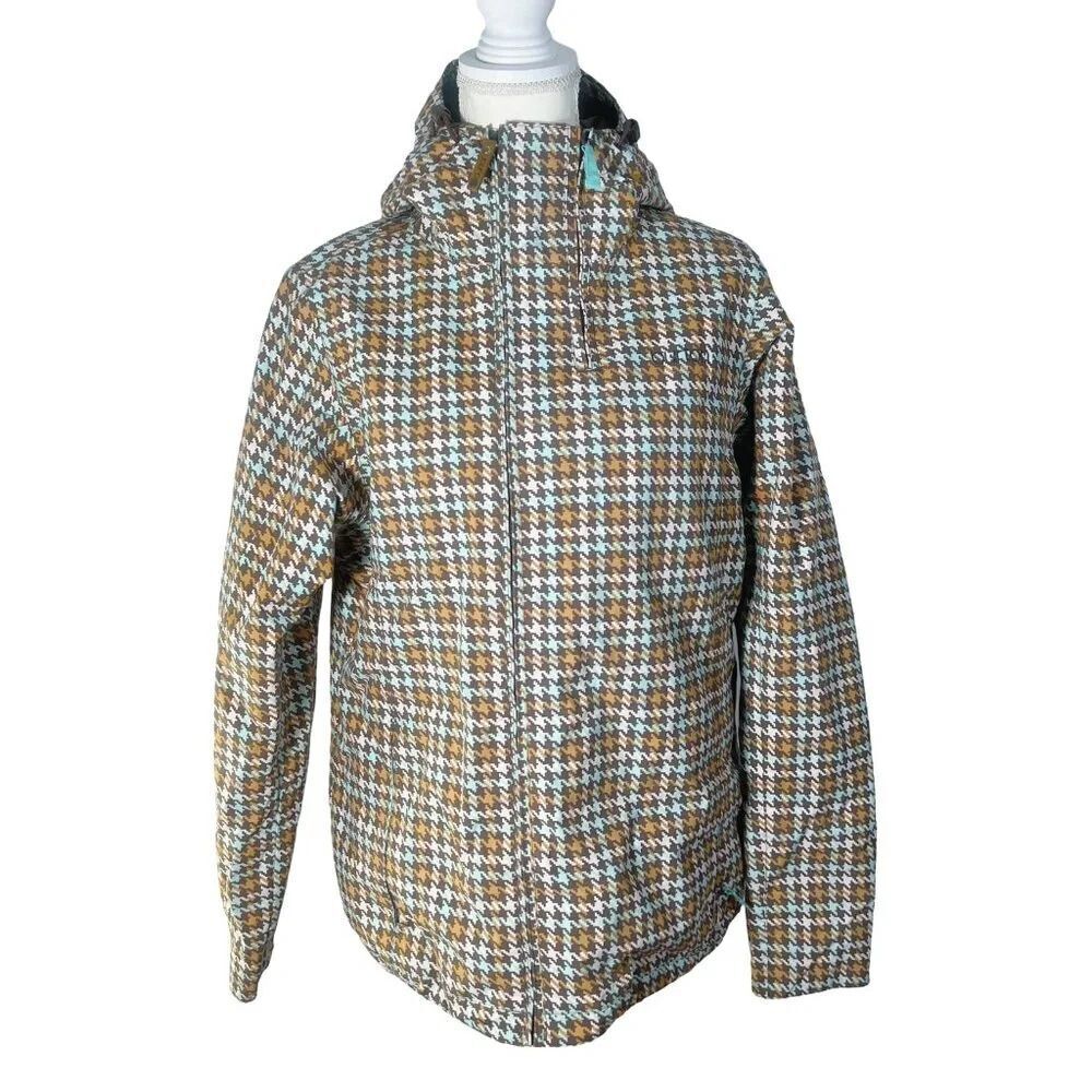 Burton Houndstooth Brown and Blue Hardshell Ski Snowboard Jacket Women's Size L